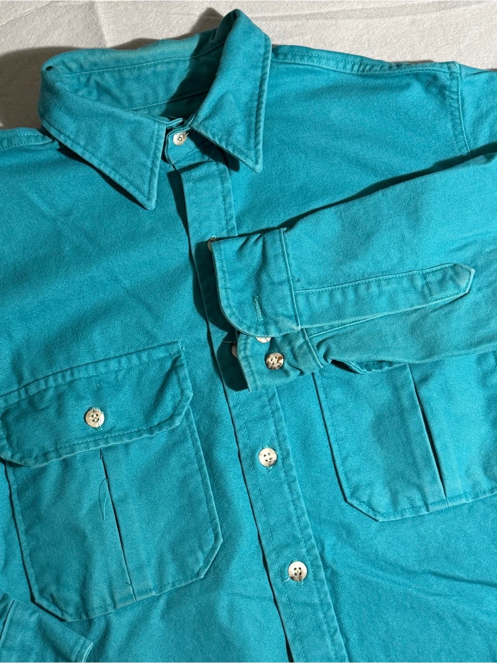 VTG 90s Cabelas Outdoor Gear Chamois Long Sleeve Button Up Shirt Blue Teal Men L